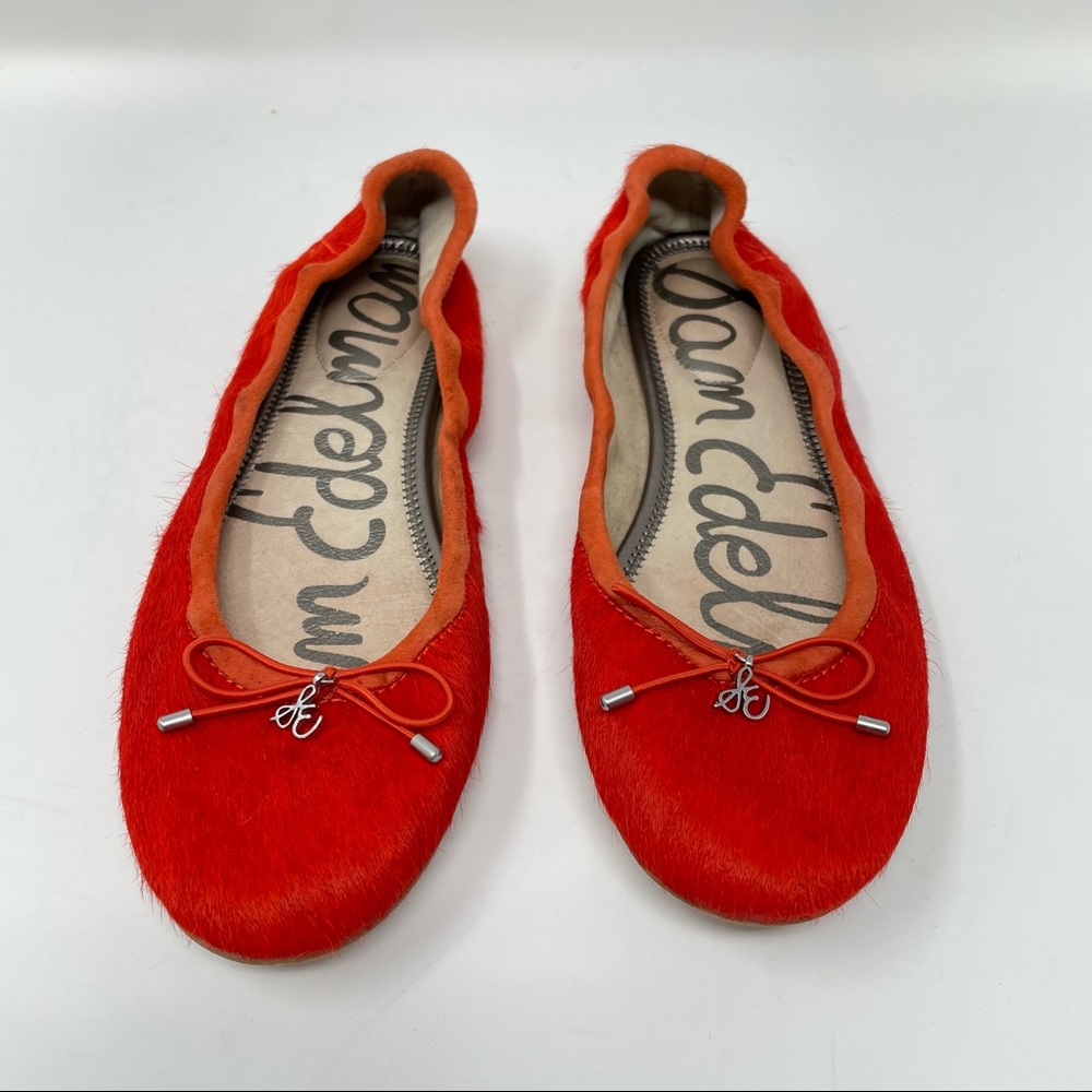 Sam Edelman Felicia Red-Orange Fur Ballet Flats